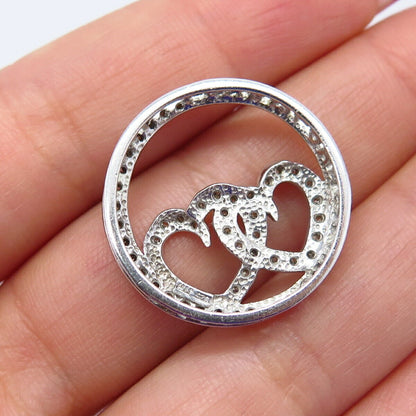 925 Sterling Silver Real Diamond Couple of Heart Slide Pendant