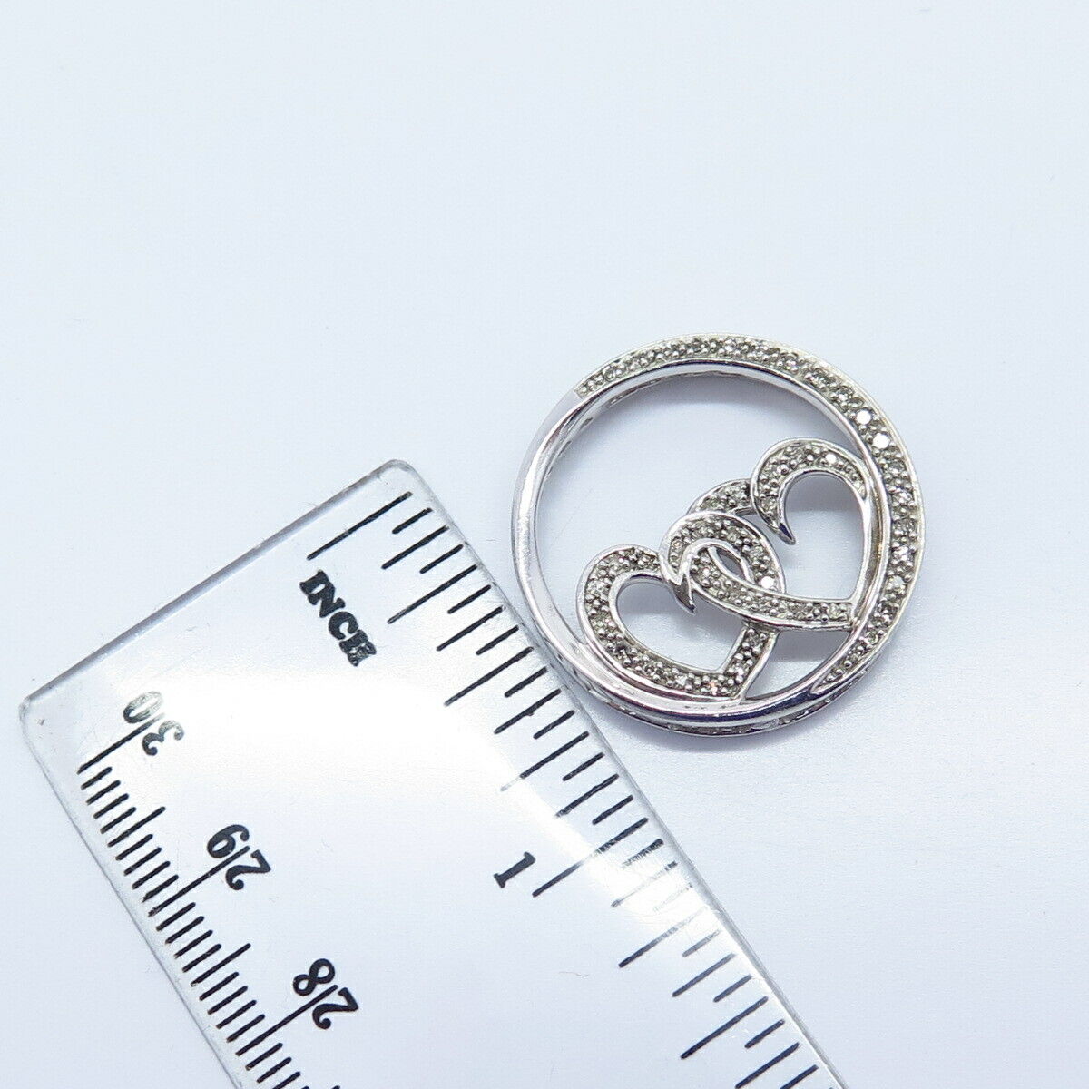 925 Sterling Silver Real Diamond Couple of Heart Slide Pendant