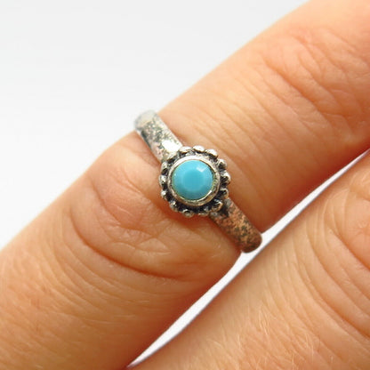 925 Sterling Silver Faux Turquoise Floral Design Adjustable Ring Size 4