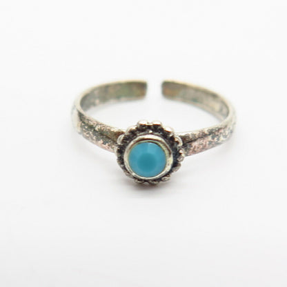 925 Sterling Silver Faux Turquoise Floral Design Adjustable Ring Size 4