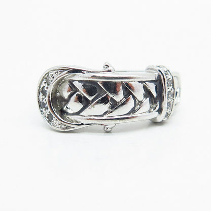 925 Sterling Silver C Z Belt Buckle Design Ring Size 5 3/4