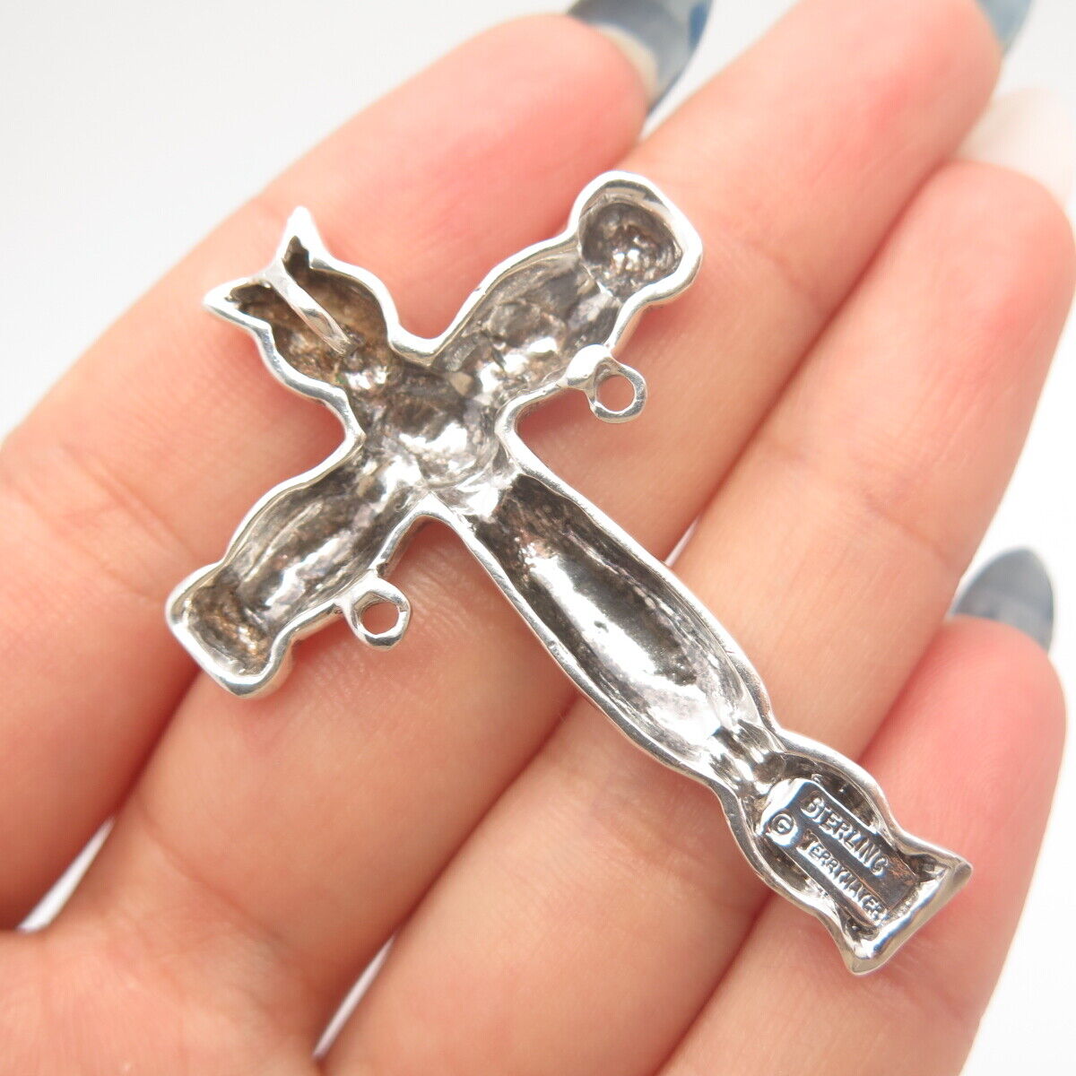 925 Sterling Silver Vintage Terry Mayer Modernist Cross Slide Pendant