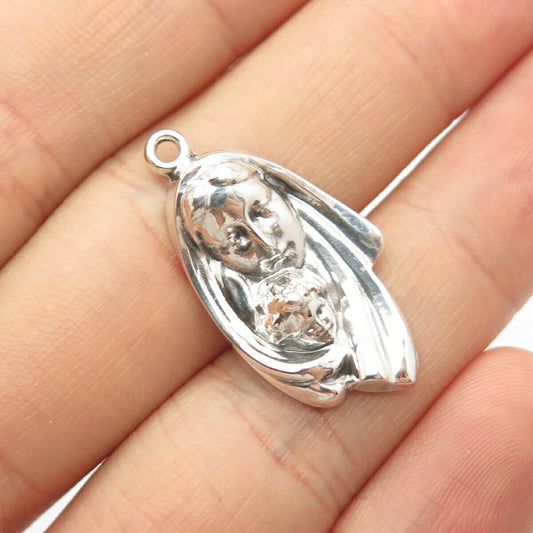 925 Sterling Silver Vintage Mother & Child Religious Pendant