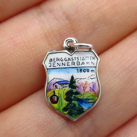 800 Silver Vintage REU Enamel "Jennerbahn" Coat of Arms Charm Pendant