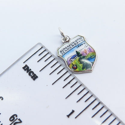 800 Silver Vintage REU Enamel "Jennerbahn" Coat of Arms Charm Pendant