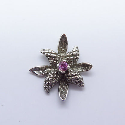 925 Sterling Silver Vintage Pink C Z Star Pendant