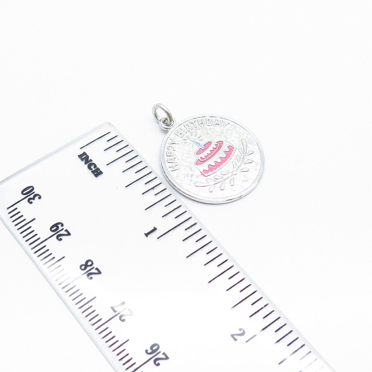 925 Sterling Silver Vintage Wells Enamel "Happy Birthday" Cake Charm Pendant