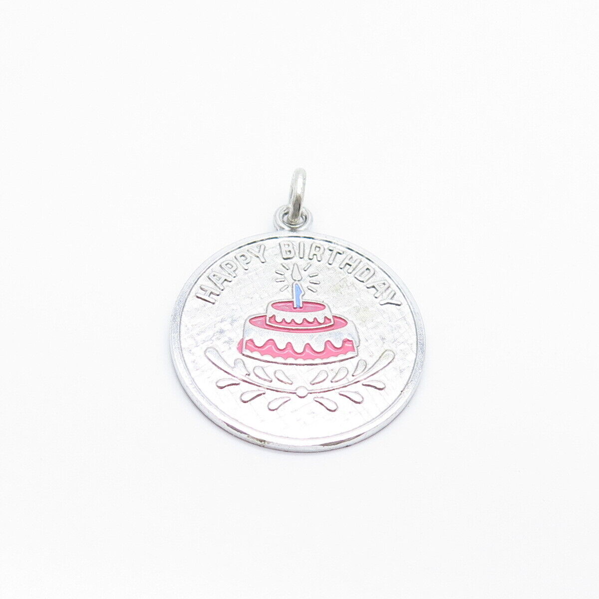 925 Sterling Silver Vintage Wells Enamel "Happy Birthday" Cake Charm Pendant