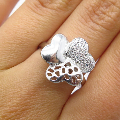 925 Sterling Silver C Z Triple Heart Ring Size 7.25