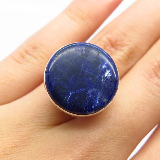 925 Sterling Silver Vintage Israel Real Sodalite Gemstone Ring Size 5.25