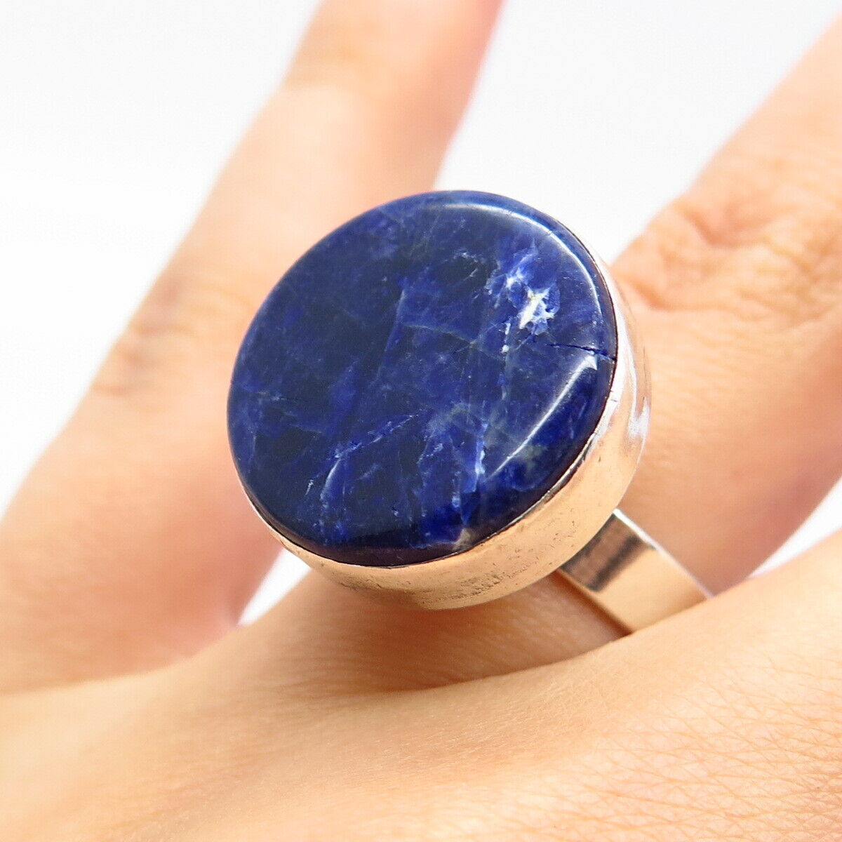 925 Sterling Silver Vintage Israel Real Sodalite Gemstone Ring Size 5.25