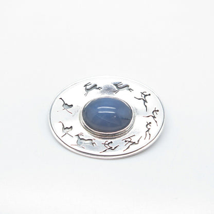 925 Sterling Silver Vintage Birger Haglund South Africa Agate Tribal Brooch