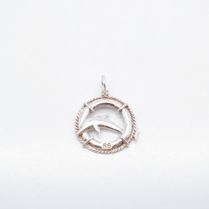 925 Sterling Silver Vintage Friendly Dolphin Round Charm Pendant