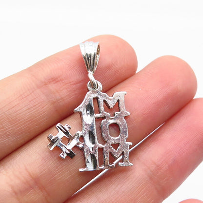 925 Sterling Silver Vintage "MOM #1" Charm Pendant