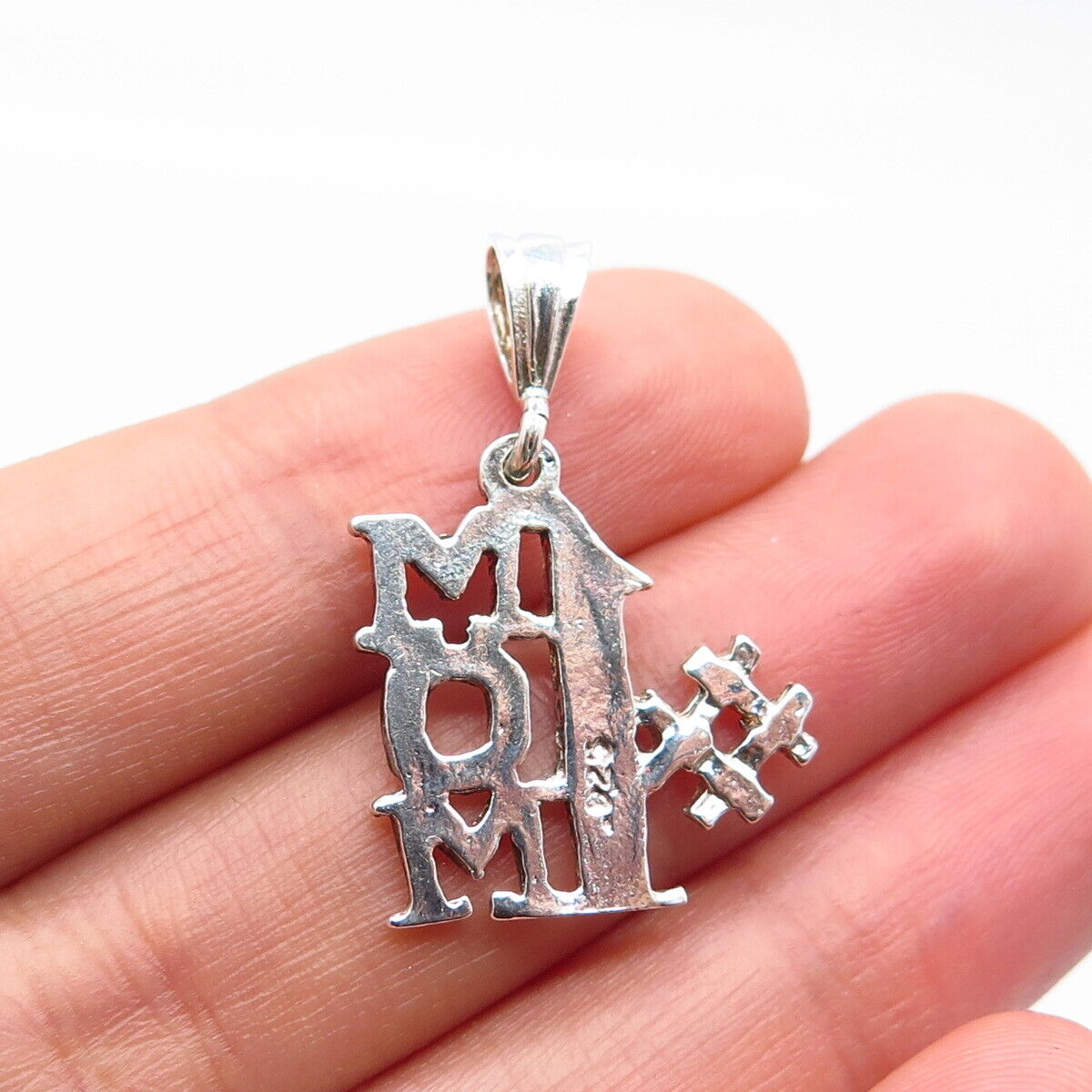 925 Sterling Silver Vintage "MOM #1" Charm Pendant