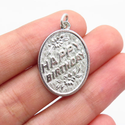925 Sterling Silver Vintage "Happy Birthday" Floral Pendant