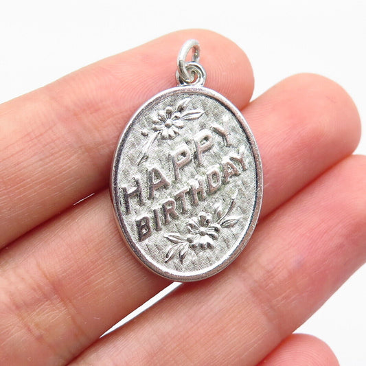 925 Sterling Silver Vintage "Happy Birthday" Floral Pendant
