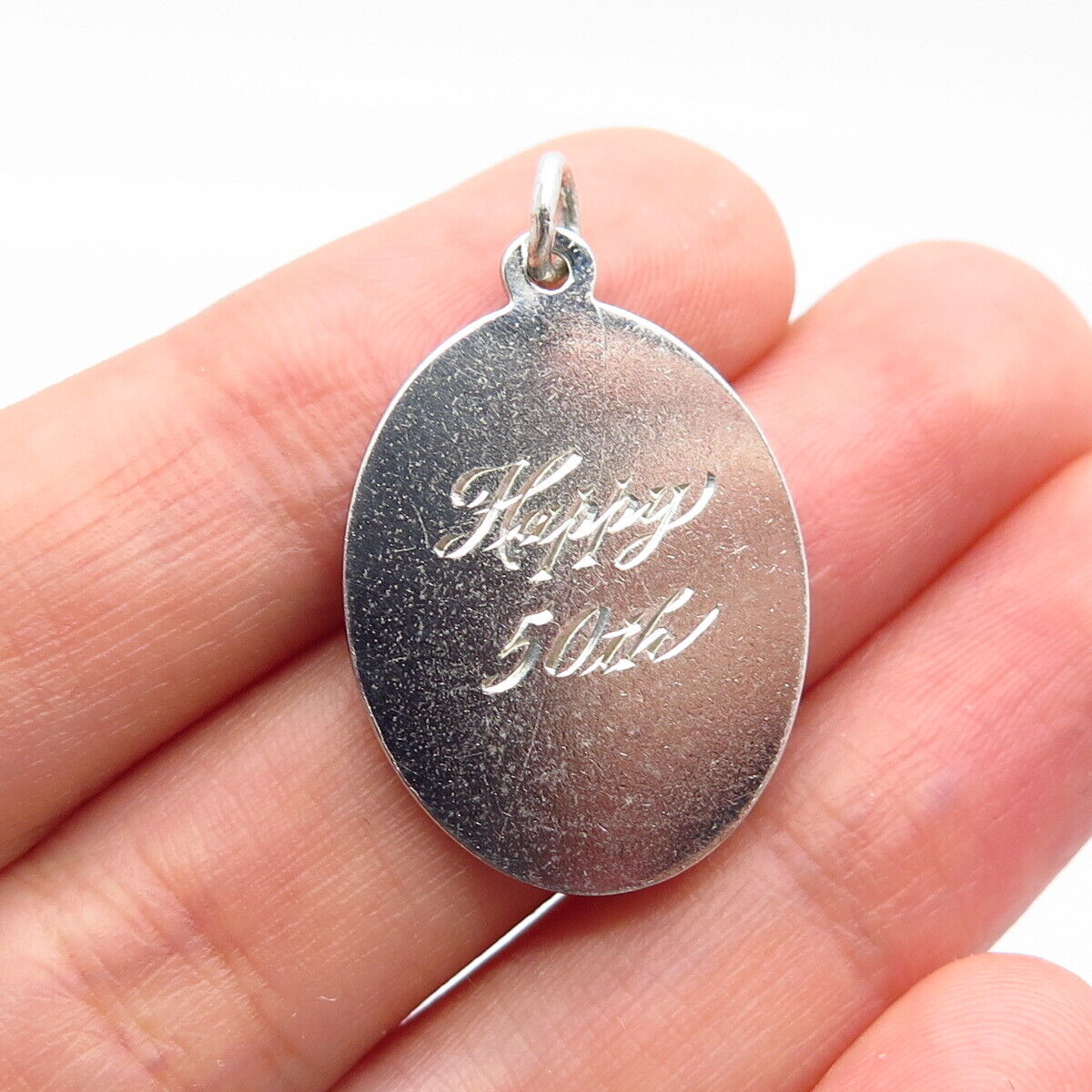 925 Sterling Silver Vintage "Happy Birthday" Floral Pendant