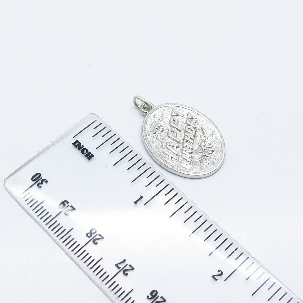 925 Sterling Silver Vintage "Happy Birthday" Floral Pendant