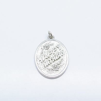 925 Sterling Silver Vintage "Happy Birthday" Floral Pendant