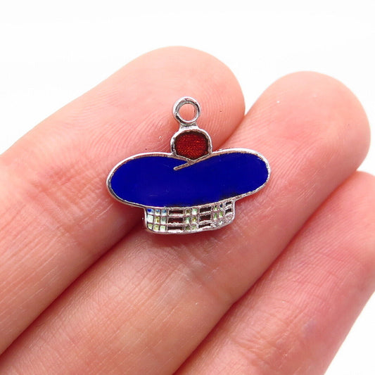 925 Sterling Silver Vintage BMCo Colorful Enamel Hat Charm Pendant