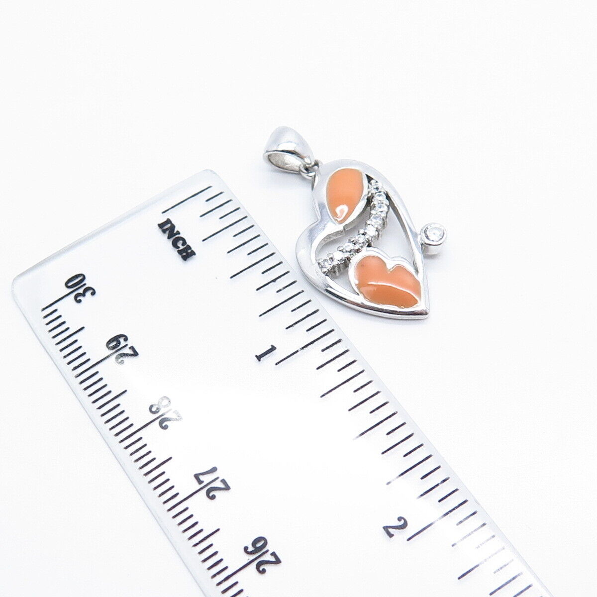 925 Sterling Silver C Z & Enamel Heart Pendant