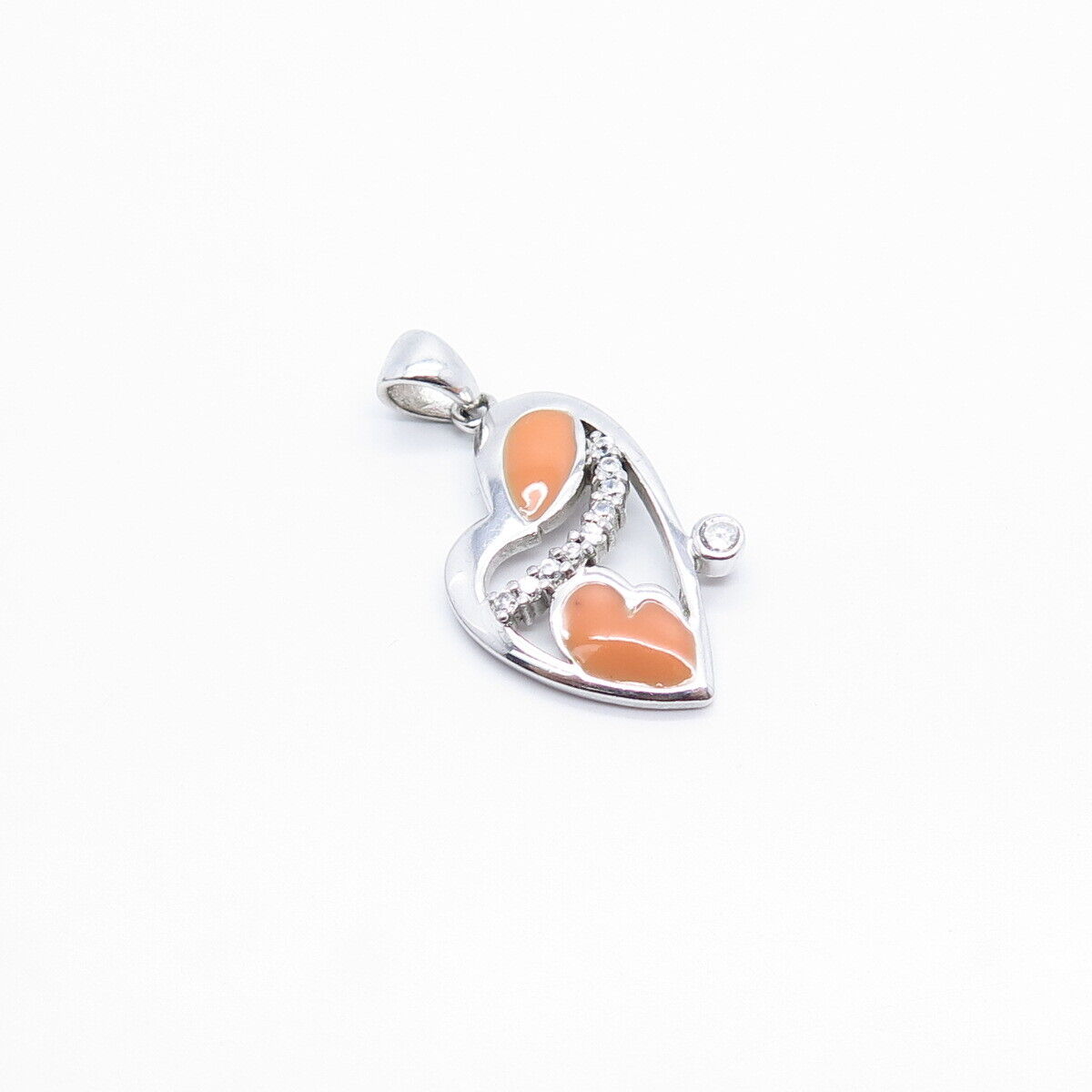 925 Sterling Silver C Z & Enamel Heart Pendant