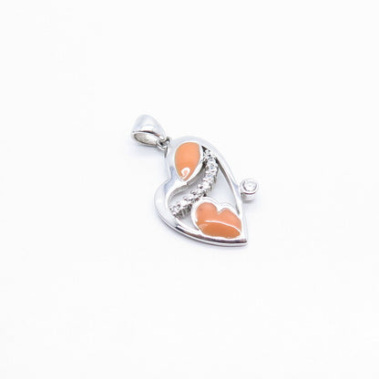 925 Sterling Silver C Z & Enamel Heart Pendant