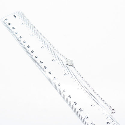 925 Sterling Silver Pave C Z Hamsa / Hand of Fatima Rolo Link Bracelet 7.75"