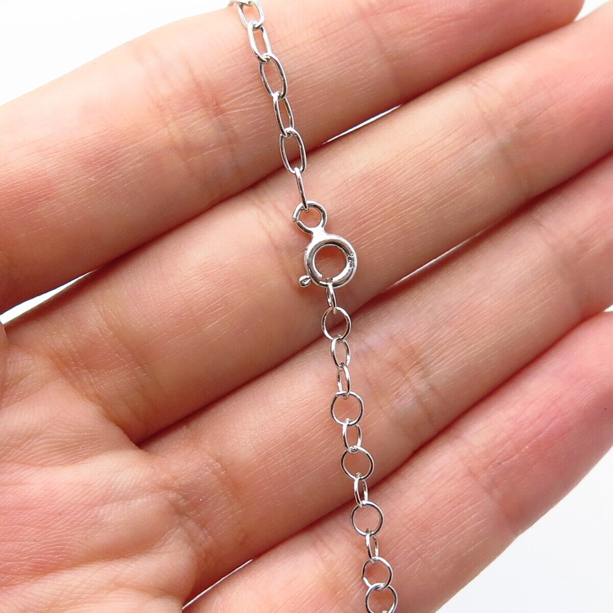 925 Sterling Silver Pave C Z Hamsa / Hand of Fatima Rolo Link Bracelet 7.75"