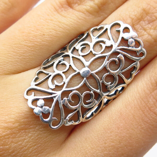 925 Sterling Silver Vintage Ornate Statement Ring Size 6.75