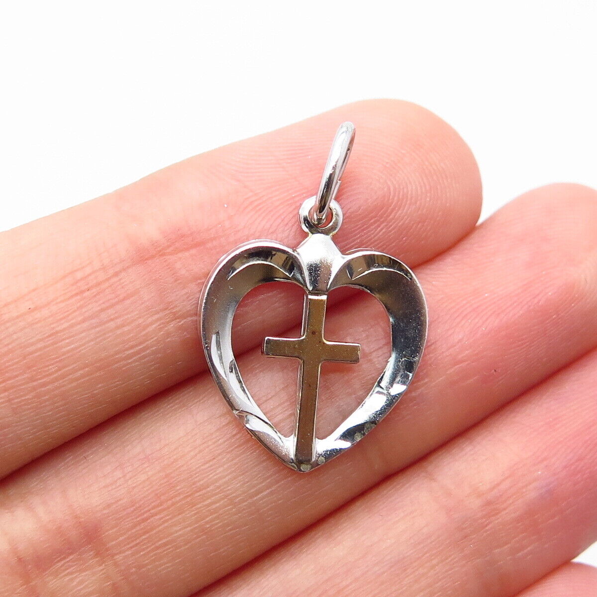 925 Sterling Silver 2-Tone Vintage Heart Cross Pendant