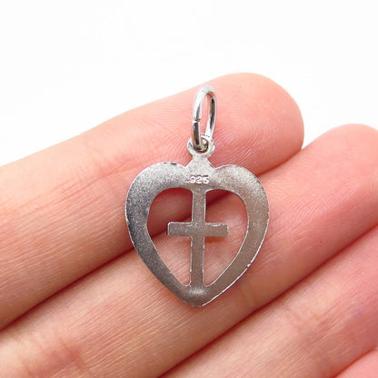 925 Sterling Silver 2-Tone Vintage Heart Cross Pendant