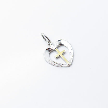 925 Sterling Silver 2-Tone Vintage Heart Cross Pendant