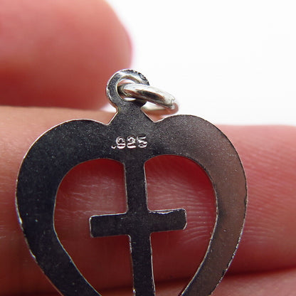 925 Sterling Silver 2-Tone Vintage Heart Cross Pendant