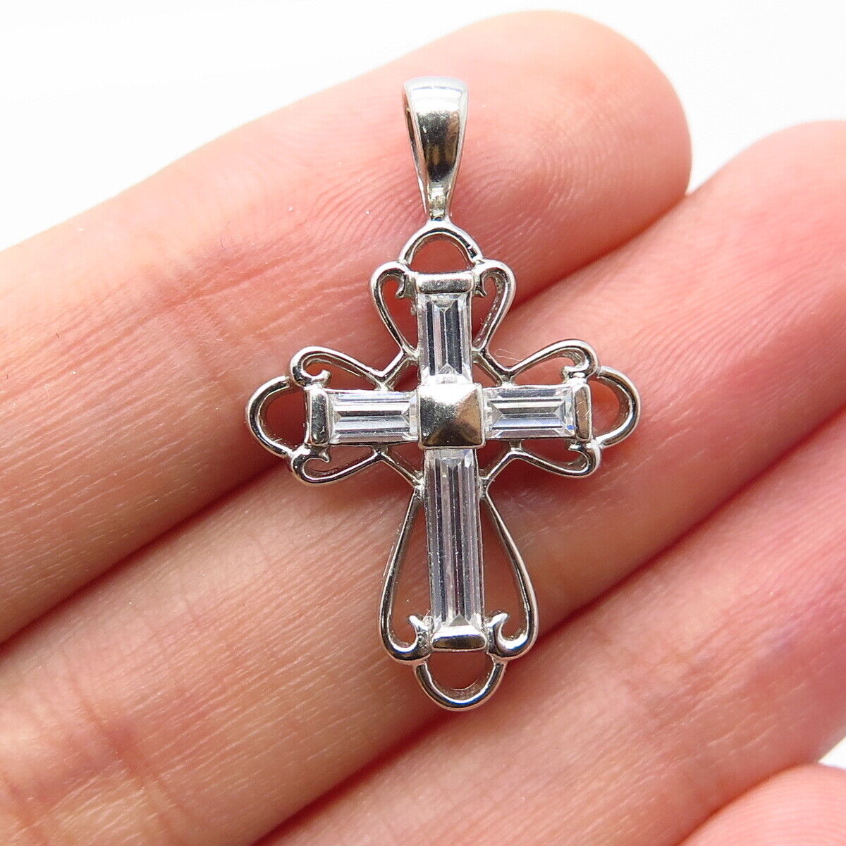 925 Sterling Silver Blue Topaz-Tone C Z Cross Pendant