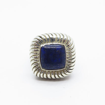 925 Sterling Silver Vintage Real Lapis Lazuli Gemstone Wide Ring Size 7