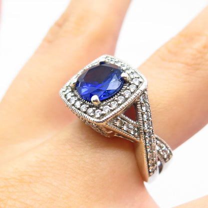 925 Sterling Silver J. Esposito Lab-Created Sapphire & C Z Ring Size 6