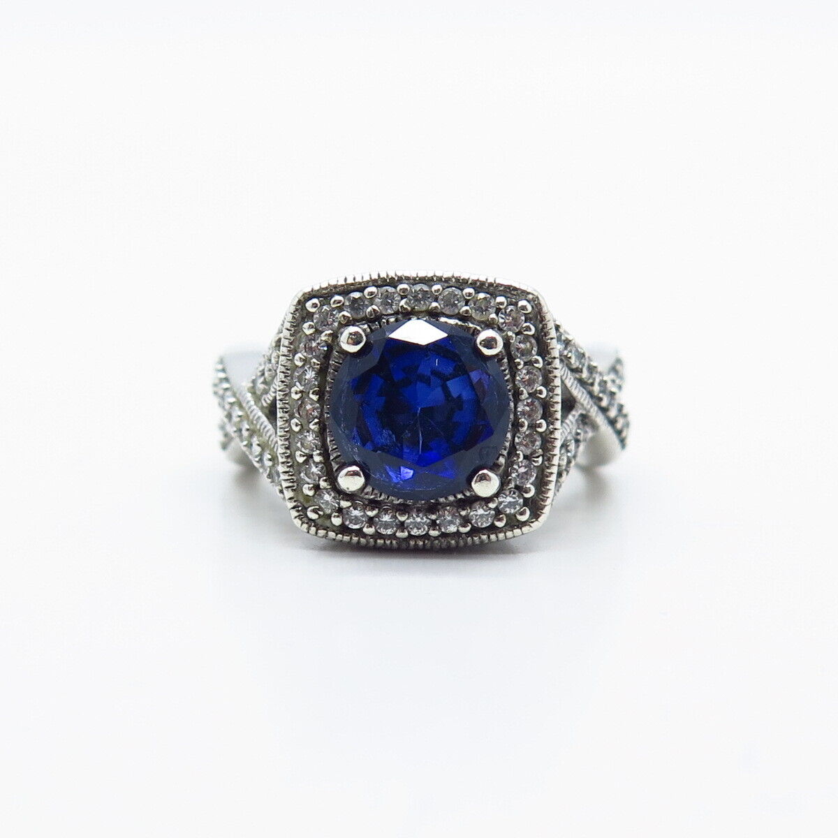 925 Sterling Silver J. Esposito Lab-Created Sapphire & C Z Ring Size 6