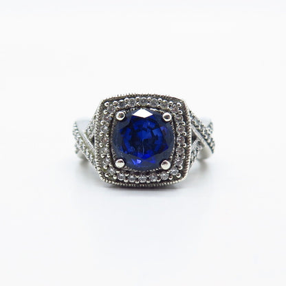 925 Sterling Silver J. Esposito Lab-Created Sapphire & C Z Ring Size 6