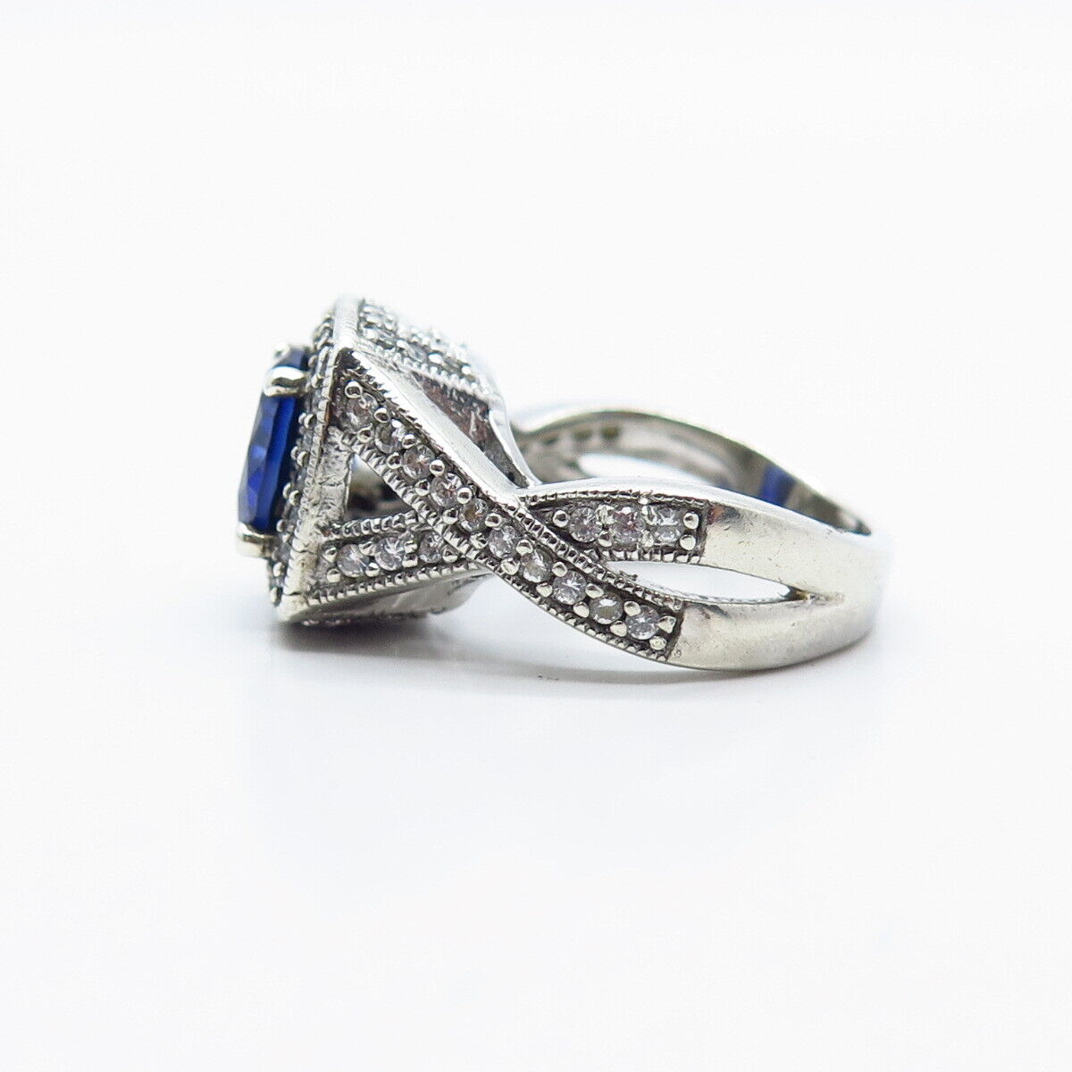 925 Sterling Silver J. Esposito Lab-Created Sapphire & C Z Ring Size 6