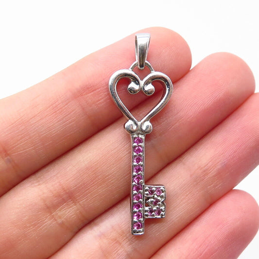 925 Sterling Silver Lab-Created Pink Sapphire Key Pendant