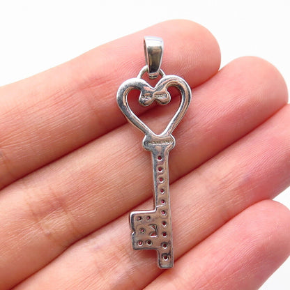 925 Sterling Silver Lab-Created Pink Sapphire Key Pendant