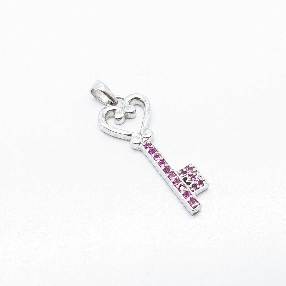 925 Sterling Silver Lab-Created Pink Sapphire Key Pendant