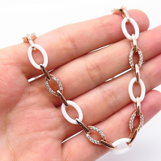 925 Sterling Silver Rose Gold Plated C Z Oval Chain Necklace 16"