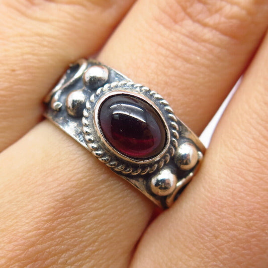 925 Sterling Silver Vintage Real Amethyst Gemstone Ethnic Ring Size 7.25