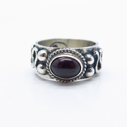 925 Sterling Silver Vintage Real Amethyst Gemstone Ethnic Ring Size 7.25