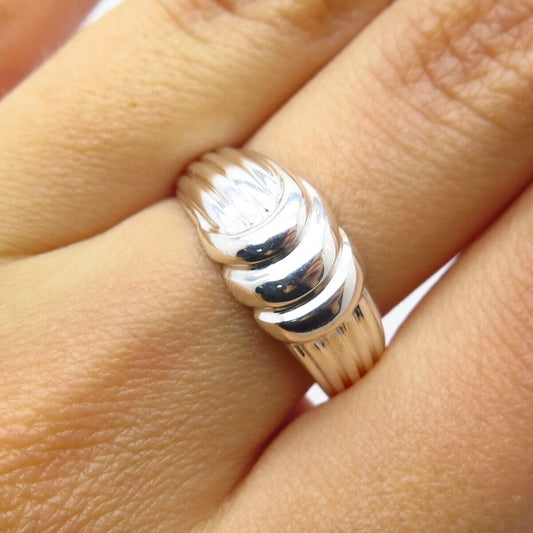 925 Sterling Silver Vintage Ribbed Ring Size 7