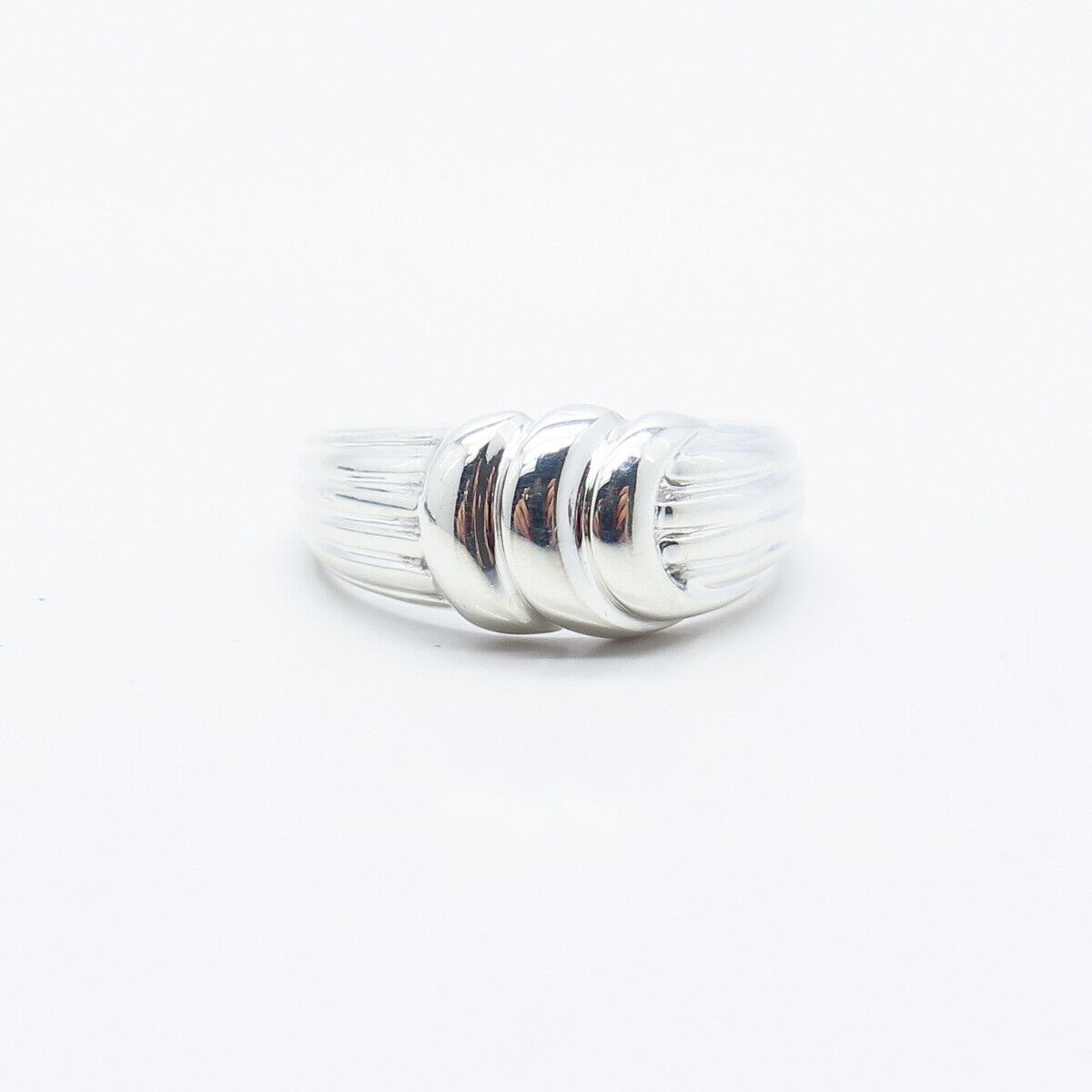 925 Sterling Silver Vintage Ribbed Ring Size 7