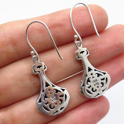 925 Sterling Silver / 18K Gold Ornate Dangling Hook Earrings